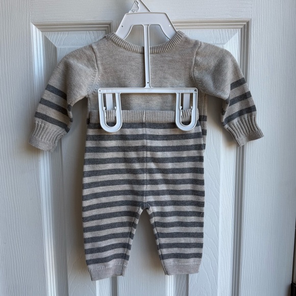 Tan and Gray Stripe Matching Baby Boy Sweater Set - Picture 2 of 7